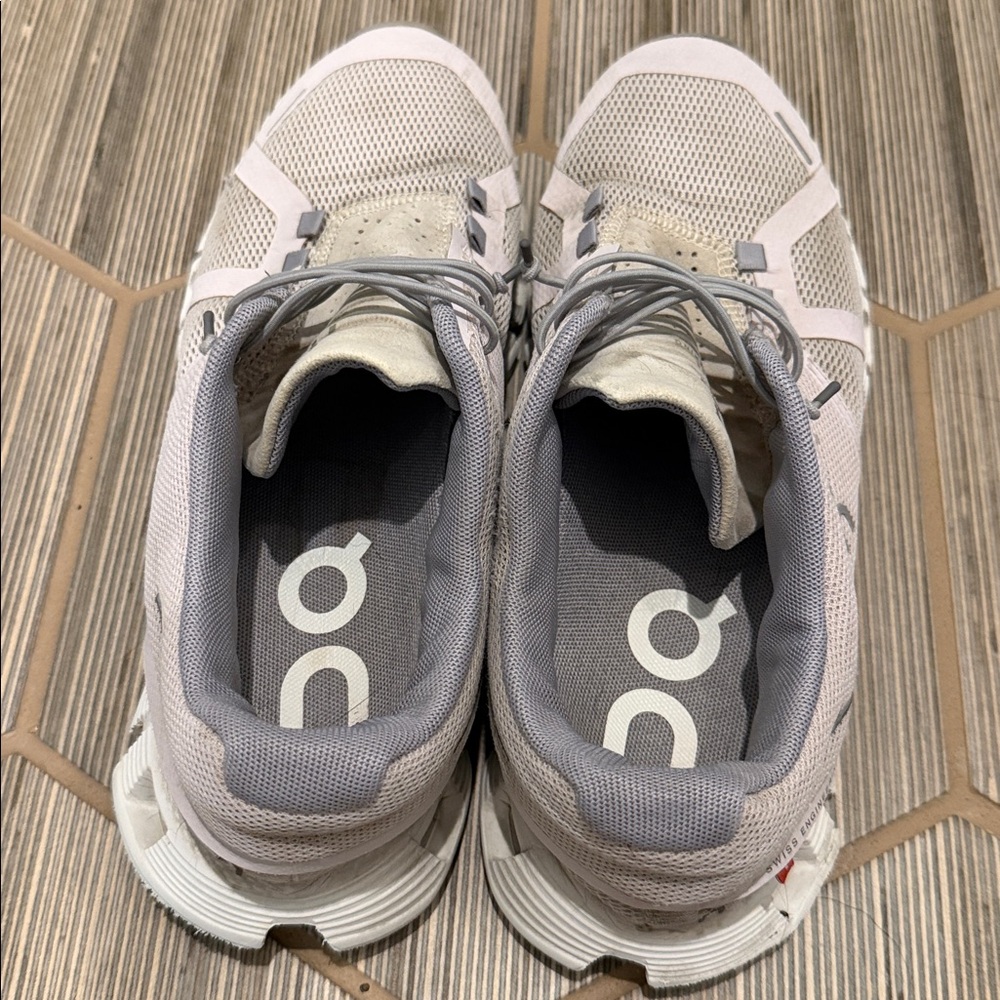 On Running Off-White and Gray Athletic Shoes